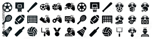Sports and fitness icons set – silhouette, filled, athletic and exercise graphics