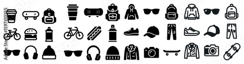 Modern casual icons set – solid, filled, urban and lifestyle symbols
