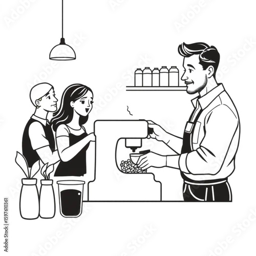 A barista grinding beans for a midday rush of regulars