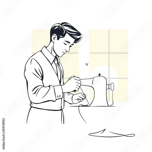 A tailor threading a sewing needle by golden afternoon window light