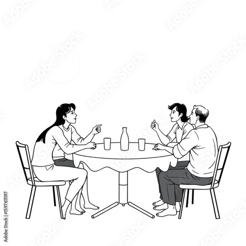 A language exchange group practicing new phrases at moonlit tables