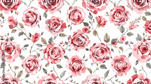 Seamless pattern with red rose flowers watercolor