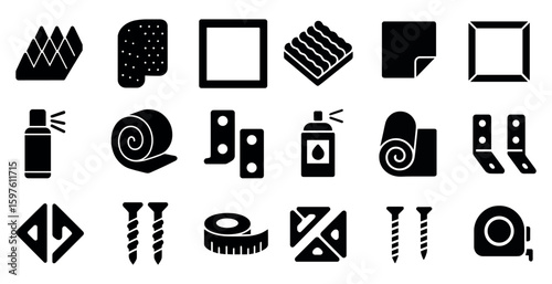 Construction and tools solid icons set – filled, building and hardware symbols
