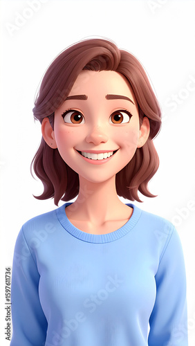 High-Quality 3D Avatar of a Joyful Girl in Soft Pastel Colors — Expressive Face, Clean White Background, Perfect for Digital Art, Branding, Social Media Profiles, and Character Design