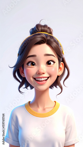High-Quality 3D Avatar of a Joyful Girl in Soft Pastel Colors — Expressive Face, Clean White Background, Perfect for Digital Art, Branding, Social Media Profiles, and Character Design