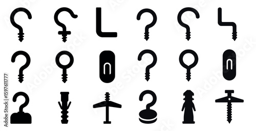 Hardware tools solid icons set – construction, fasteners, building materials