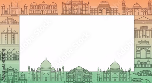 Indian landmarks border frame for Independence Day and Republic Day celebrations