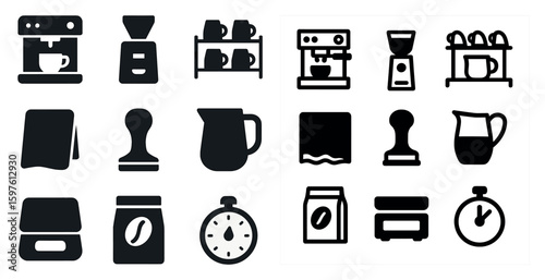 Coffee shop silhouette icons set – cafe, outline, beverage essentials collection