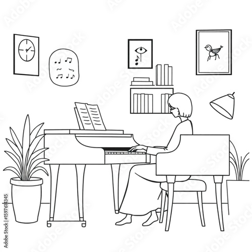 A pianist composing new melodies in the quiet of her study