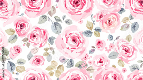 Watercolor background pattern red flowers Rose on white background