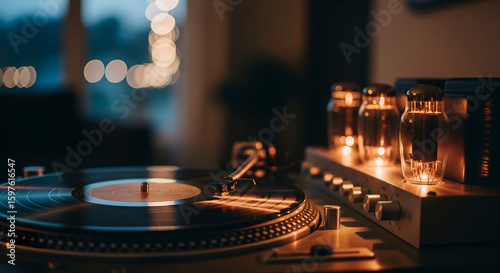 Vintage Turntable and Warm Tube Amplifier in a Cozy Setting