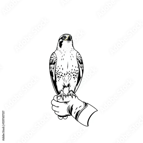 A falcon perched on a handler’s gloved arm at a festival display