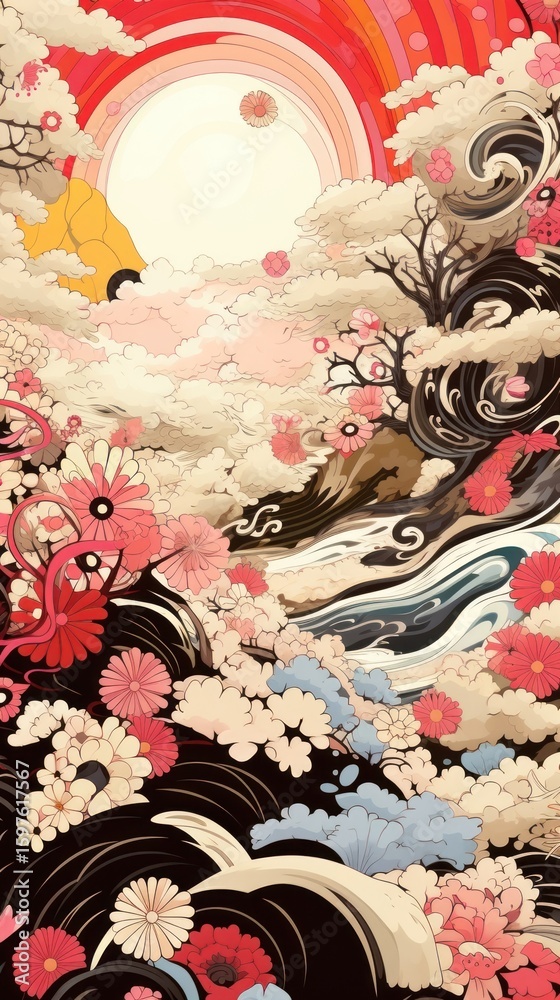 Obraz premium Abstract japanese art pattern cartoon backgrounds.
