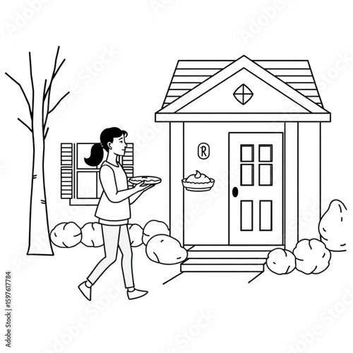 A neighbor delivering a pie to welcome newcomers on the block