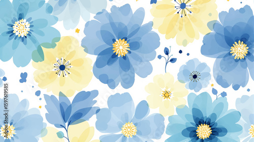 Blue flowers Watercolor background, Seamless pattern with blue watercolor flowers	