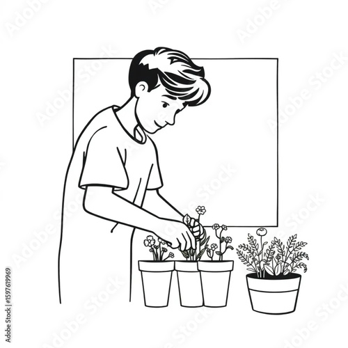 A student planting a mini herb kit by a dorm window