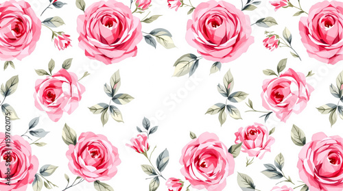 Watercolor Red Roses Seamless Pattern Elegant Floral Design