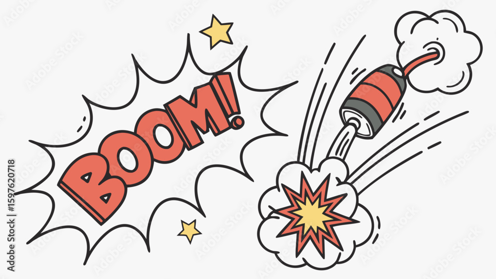 Obraz premium A vibrant comic-style explosion with the word 'BOOM!' showcasing dynamic motion, colorful bursts, and playful energy.