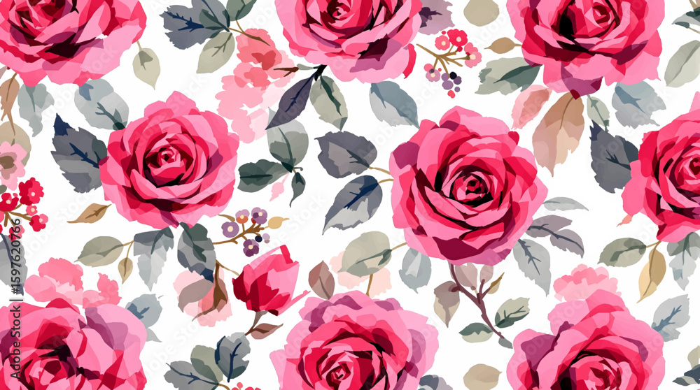 Fototapeta premium Watercolor Red Roses Seamless Pattern Elegant Floral Design