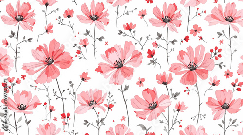 Seamless pattern with red poppies watercolor