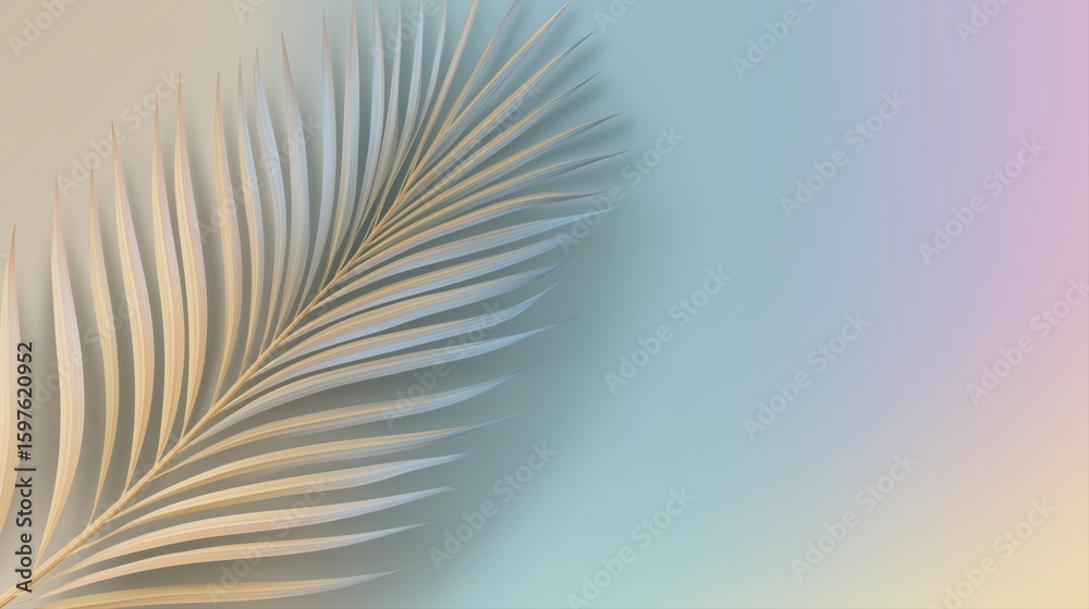 Fototapeta premium gradient pastel background with palm leaves with copy space. A modern trending banner template for beauty products