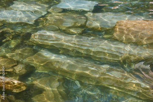 Thermal pool in archeological site of Hierapolis. Pamukkale destination, Turkey