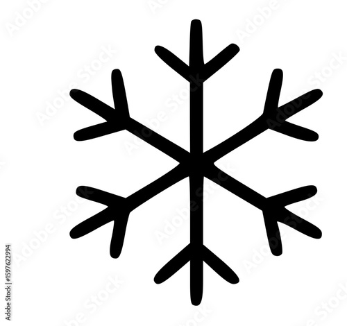A simple, hand-drawn black snowflake illustration on a white background.