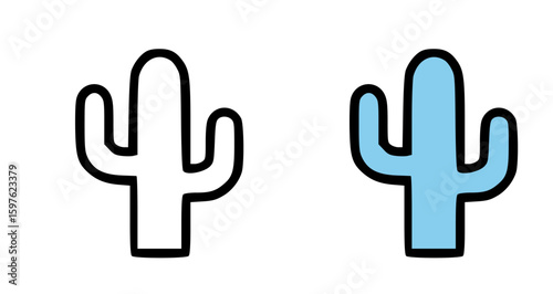 Simple line art cactus icons, one white, one light blue, isolated on white background.