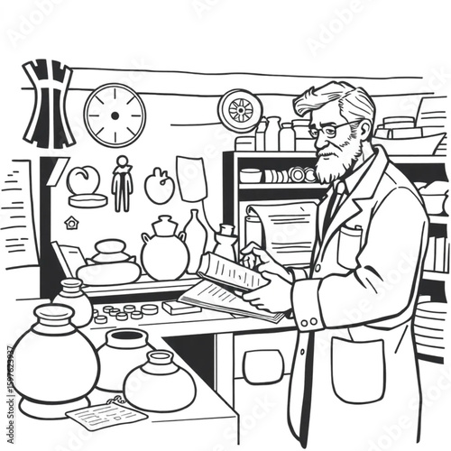 A historian cataloging artifacts at a small town museum