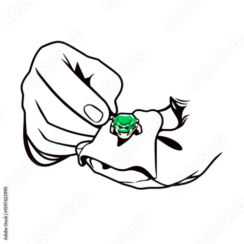 A jeweler polishing an emerald ring with a soft cloth