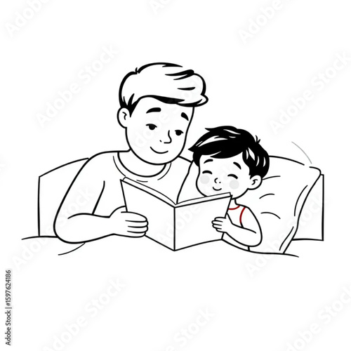 A parent reading a bedtime story to a sleepy child