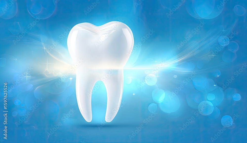 White tooth against blue background White tooth against blue background