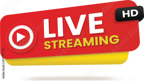 HD live streaming banner design – modern vector broadcast icons and labels for video content, online shows, breaking news, webinars, and real-time social media streams.
