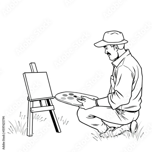 A landscape painter mixing earth tones on a portable palette
