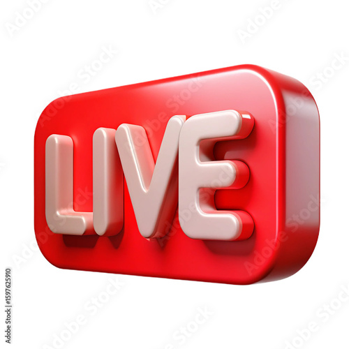 Vibrant 3d live text icon on a red glossy rounded rectangle shape for digital applications