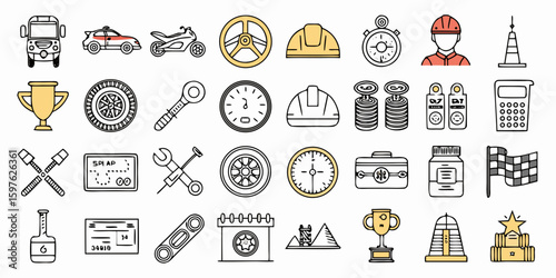 set of icons of car racing track