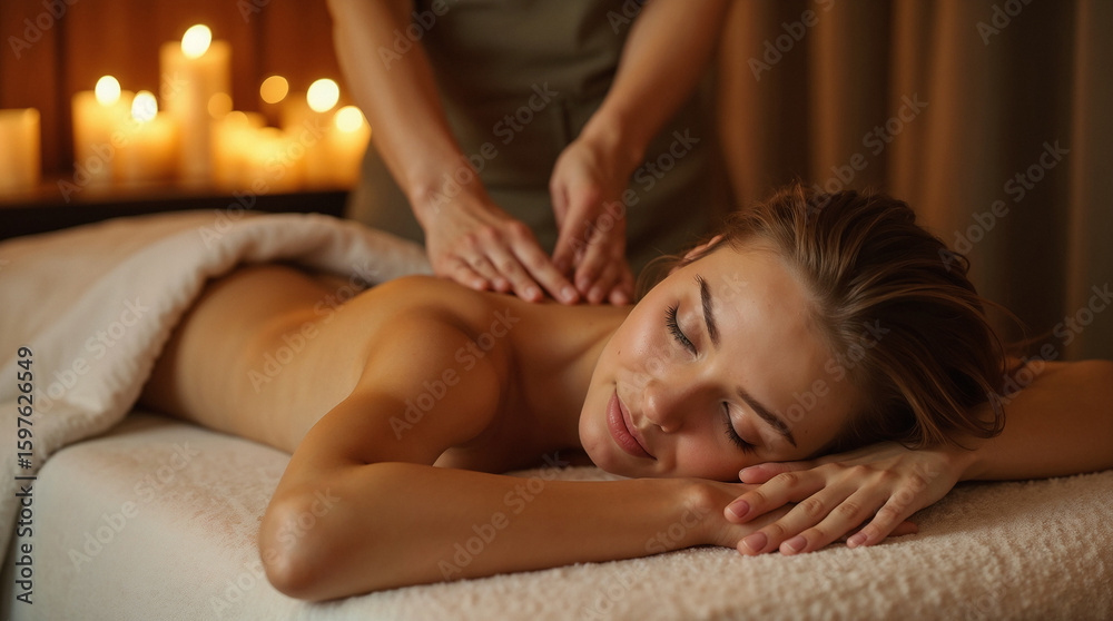 Fototapeta premium Young woman enjoying a relaxing back massage in a luxury spa.