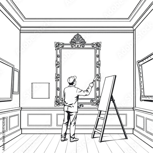 A painter restoring gilded frames in a historic museum