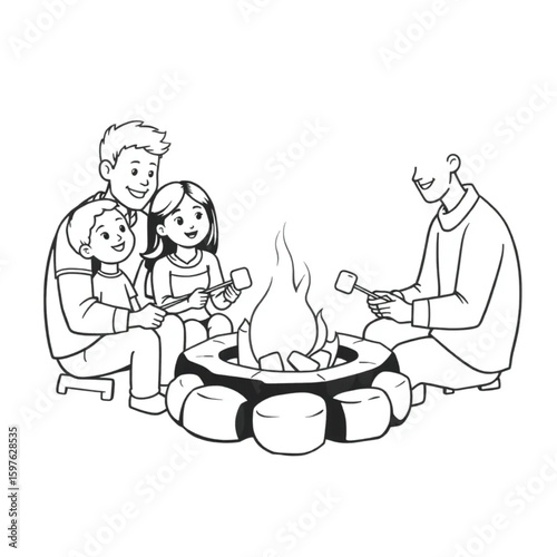 A family gathered around a fire pit roasting marshmallows