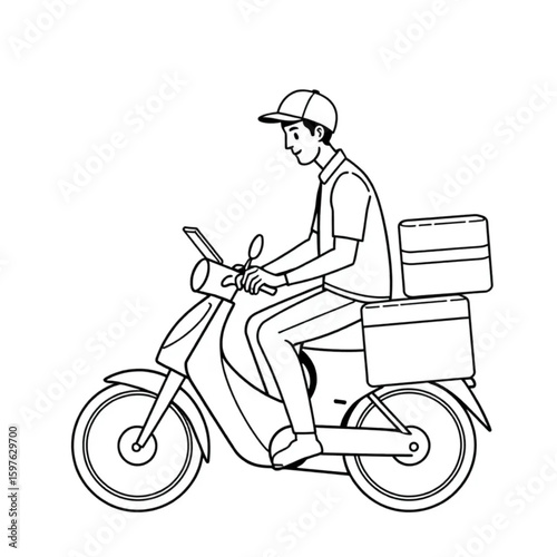 A lunch delivery rider checking directions on a smartphone