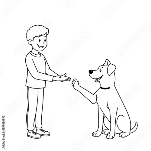 A proud pet owner teaching their dog a handshake trick