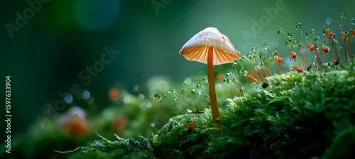 Panel kuchenny z motywem A mushroom surrounded by soft moss and bugs 