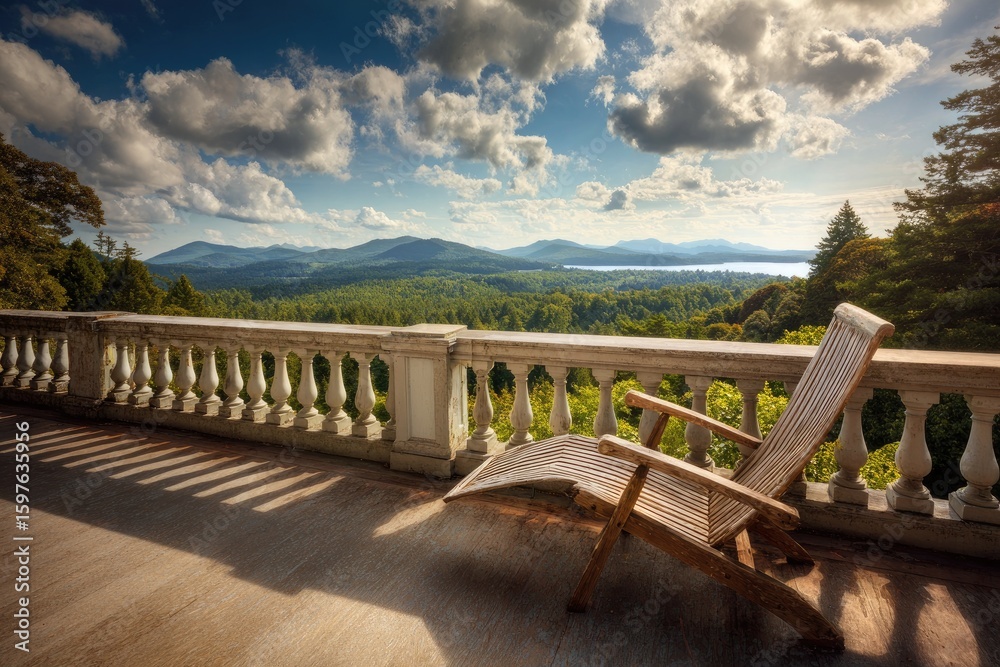 Fototapeta premium Luxurious balcony overlooking a scenic landscape