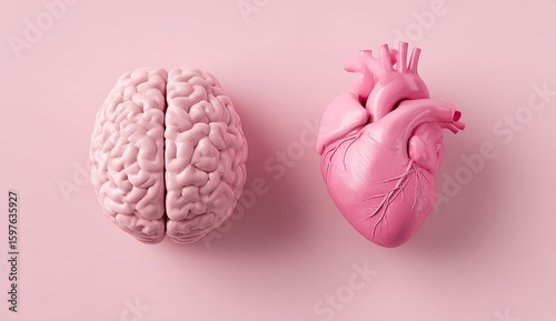 Pink brain and heart on pink background (1)