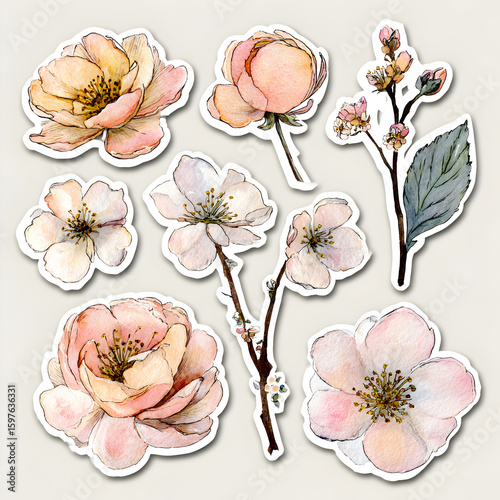 Floral Vector Stickers, Hand-Drawn Cute Flower Icons in Pastel Colors