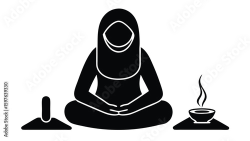 Flat vector illustration of a woman in hijab meditating peacefully and calmly