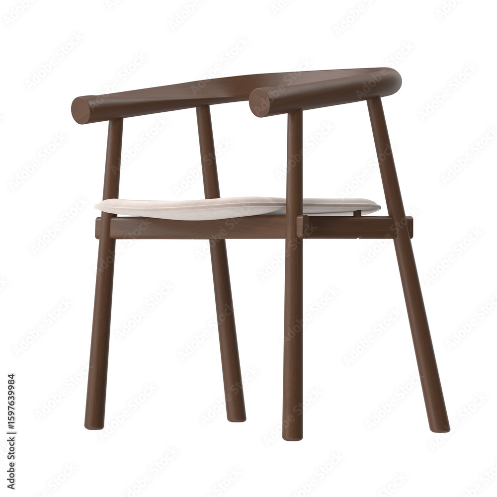 Dark Wood Minimalist Chair with Light Cushion Isolated Dark Wood Minimalist Chair with Light Cushion Isolated