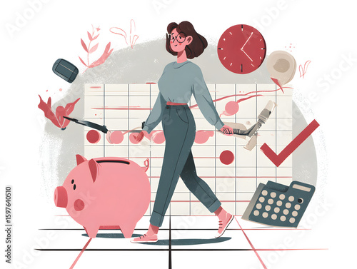 Busy Female Character Thinking – Modern Digital Illustration