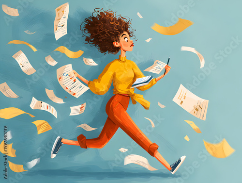 Busy Girl in Deep Thought – Hand-Drawn Concept Illustration