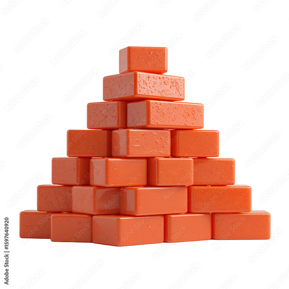 Obraz premium A stack of toy-style reddish-orange bricks